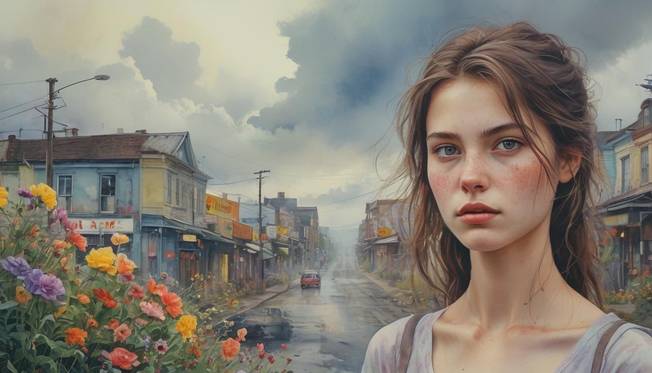 Dreamy Watercolor Portrait of a Young Woman