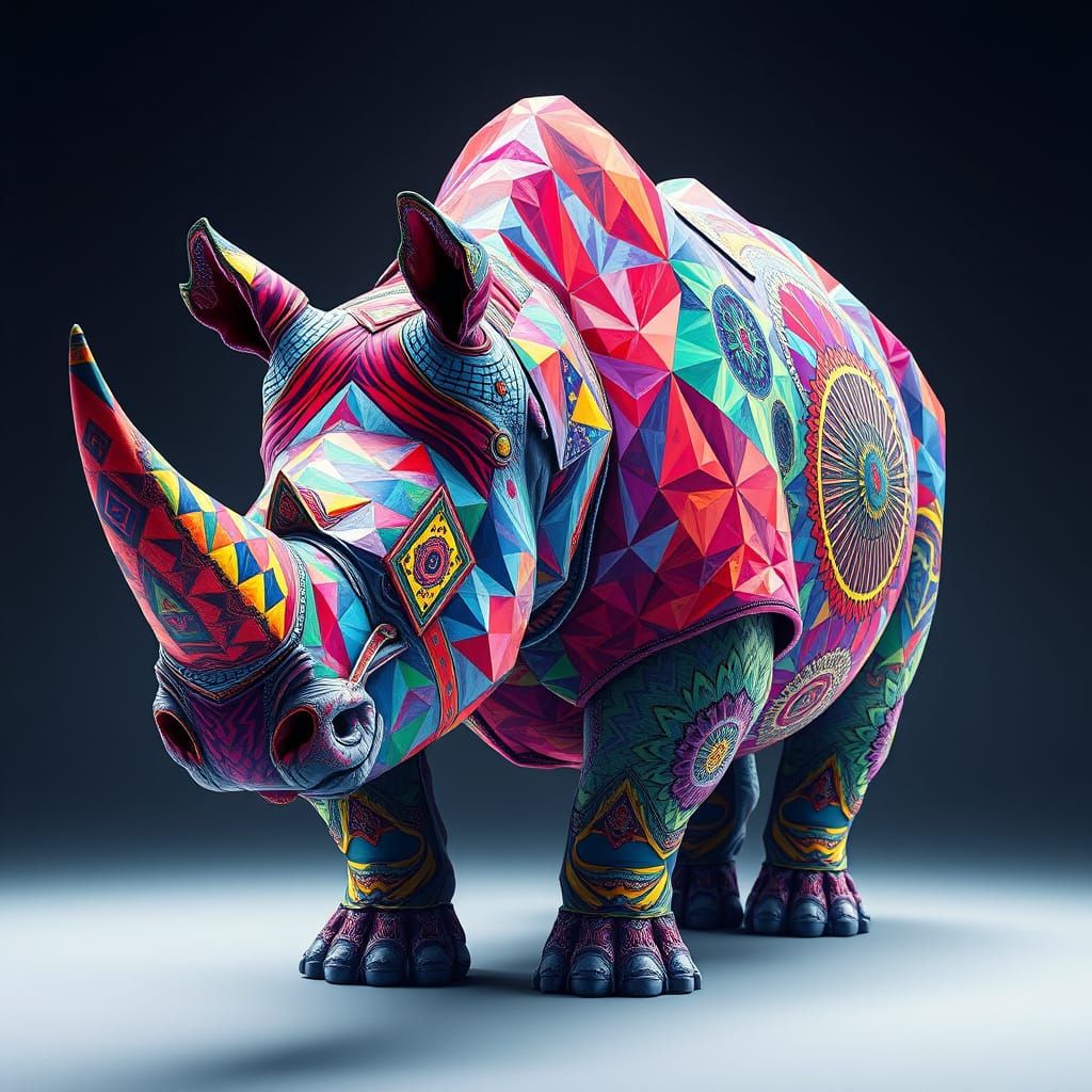 Vibrant Geometric Rhinoceros in Epic Cinematic Style