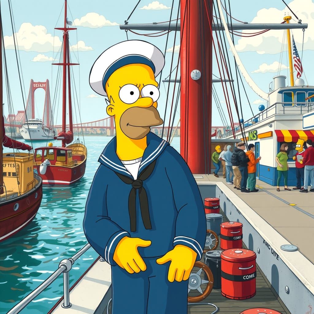 Sailor Meets Homer Simpson in Rockwell-esque Scene