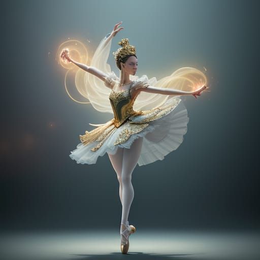 Ethereal Ballerina Dances on Majestic Stage in Pastel Hues