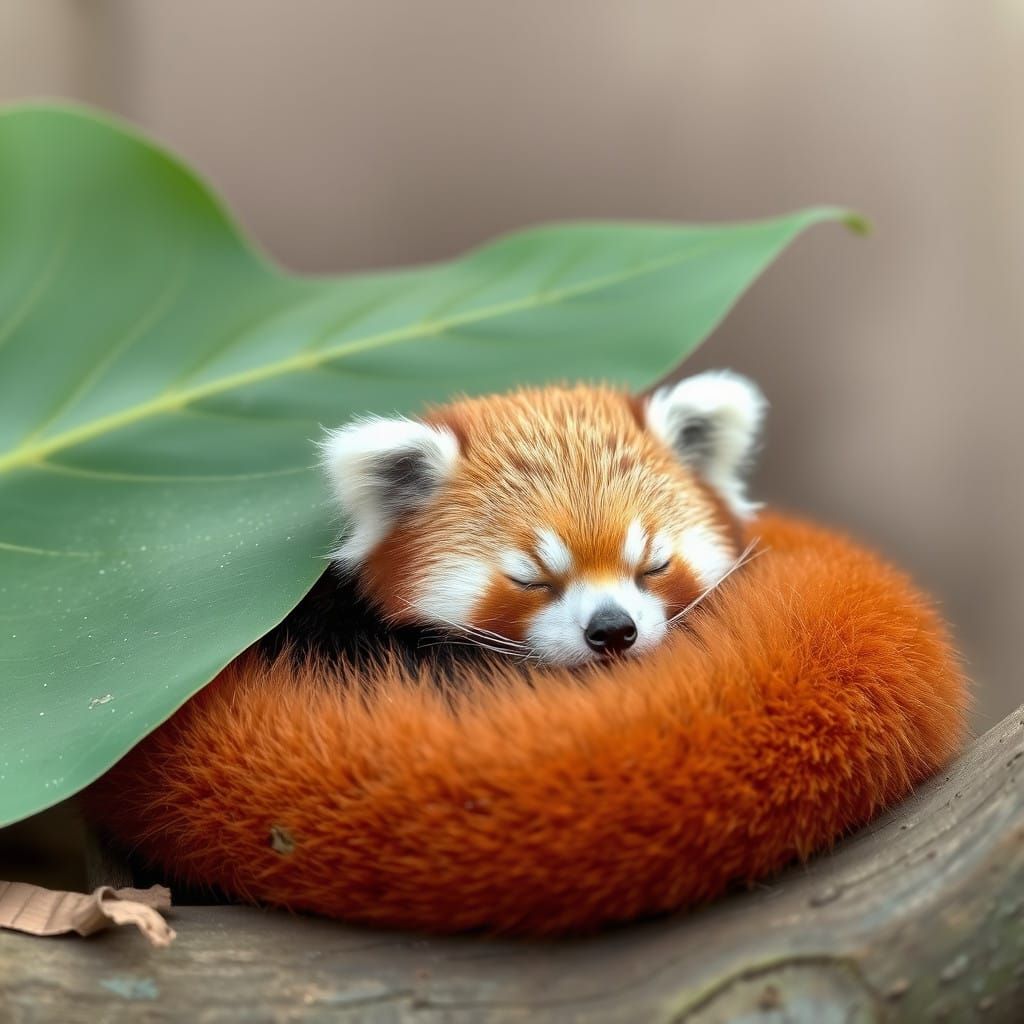 Sleeping Red Panda in Exotic Leafy Habitat