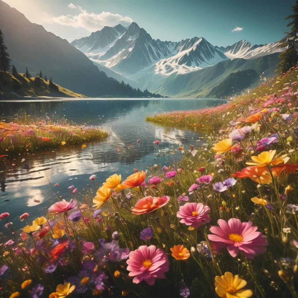 Vibrant Alpine Floral Paradise in Cinematic Style