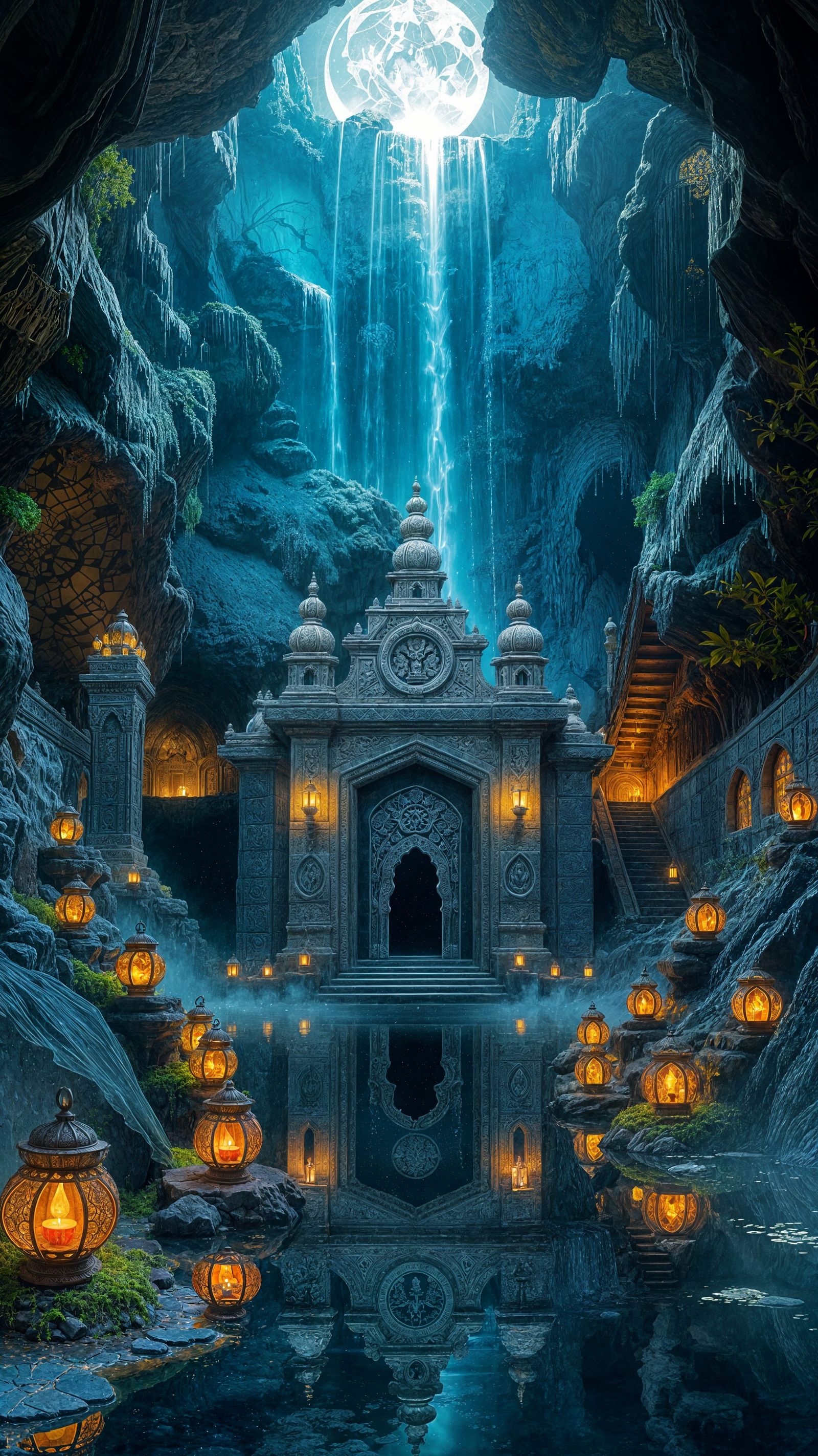 Moonlit Rock Sanctuary with Milky Way Reflection