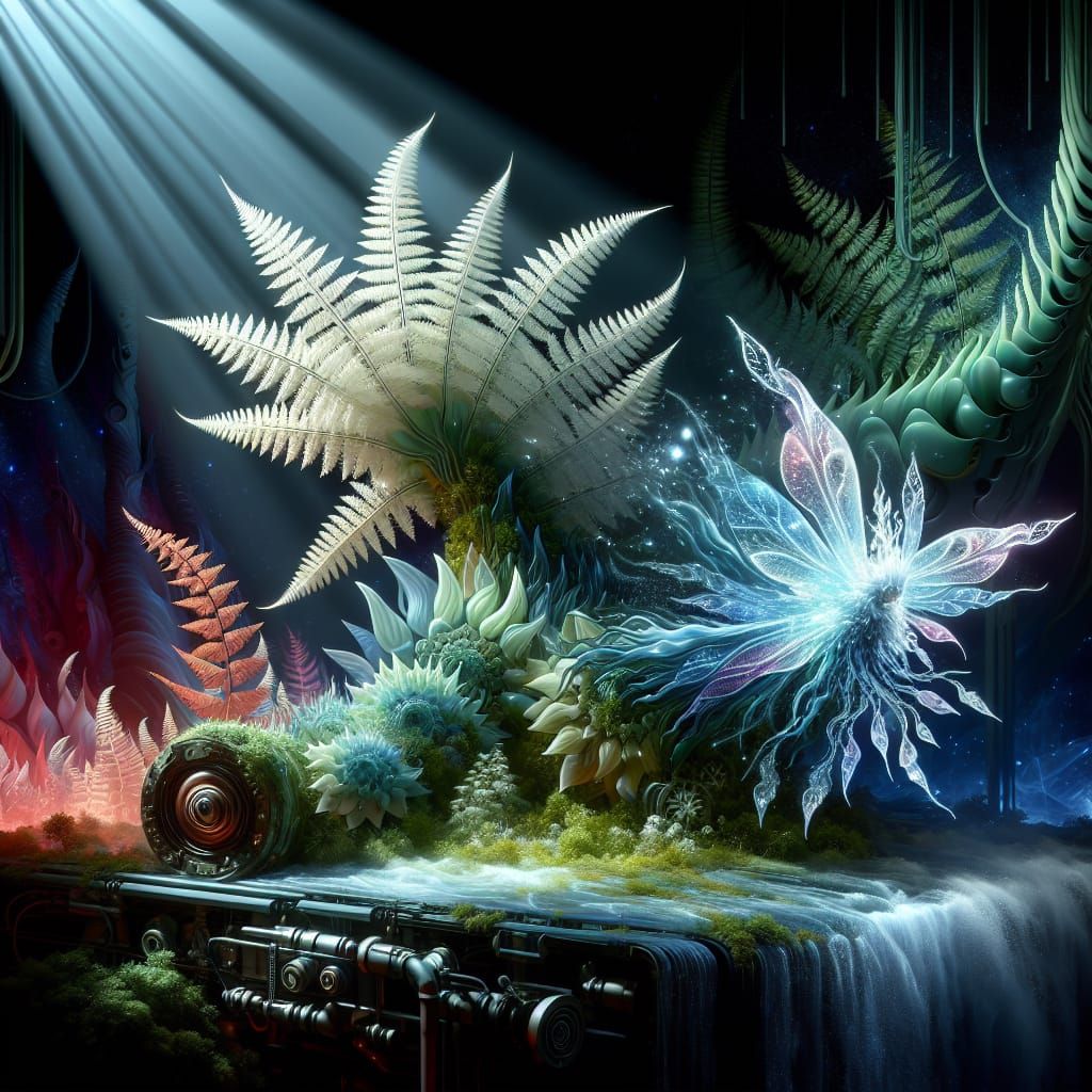 Ice Fairy and Fern in Biomechanical Forest