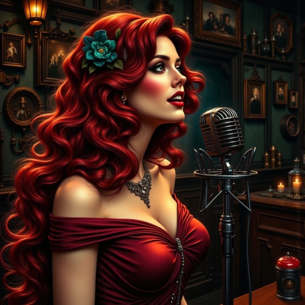 Crimson Siren Sings in Gothic Tavern