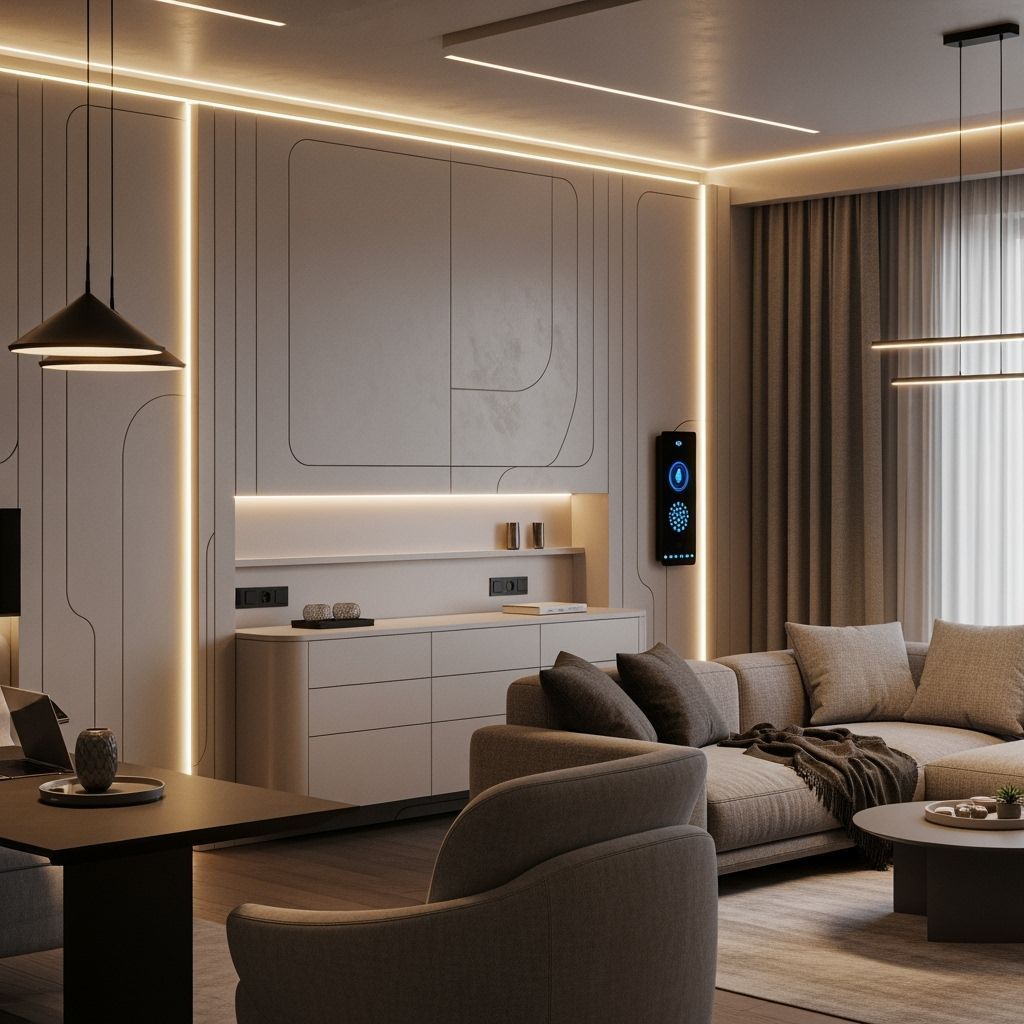 Cozy Futuristic Modern Interior with Ambient Lighting
