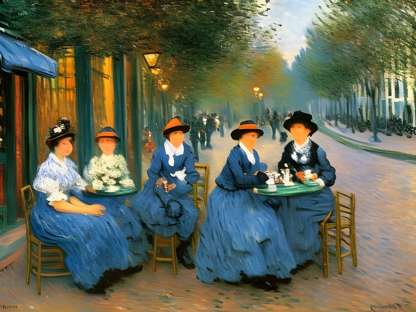 Cafe Scene in Impressionist Style