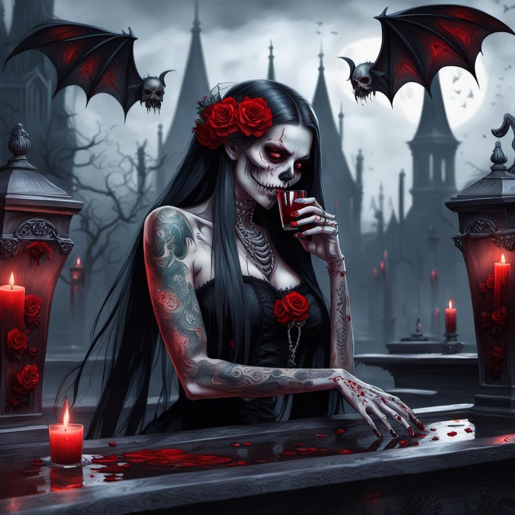 Vampire Skeleton Drinking Blood