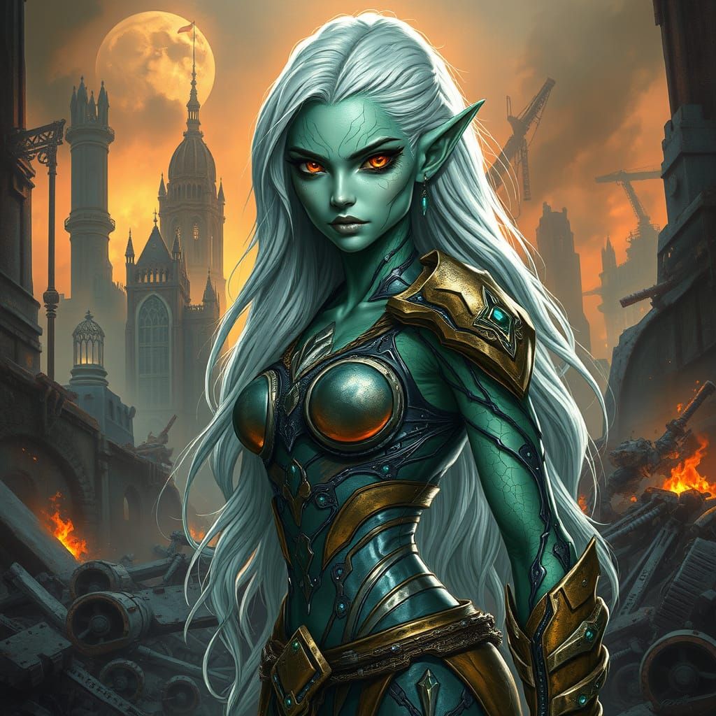 Cyberpunk Alien Warrior Woman in Fractal Armor