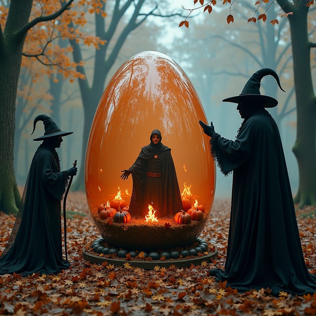 Samhain Ritual Watched by Halloween Figures