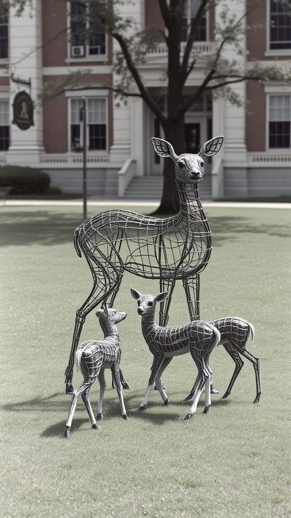 Wire Sculpture: Doe and Fawns in Henderson, KY