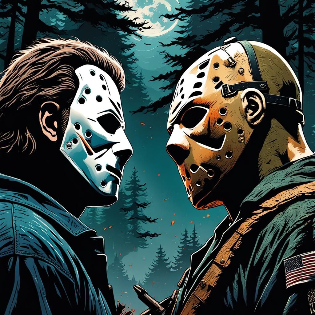 Michael Myers vs Jason Voorhees in Moonlit Forest