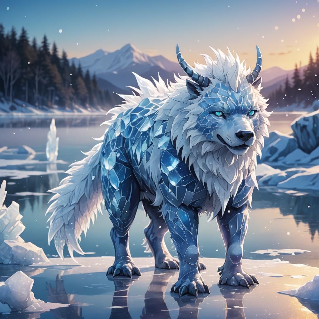 Anime Ice Creature on Frozen Lake