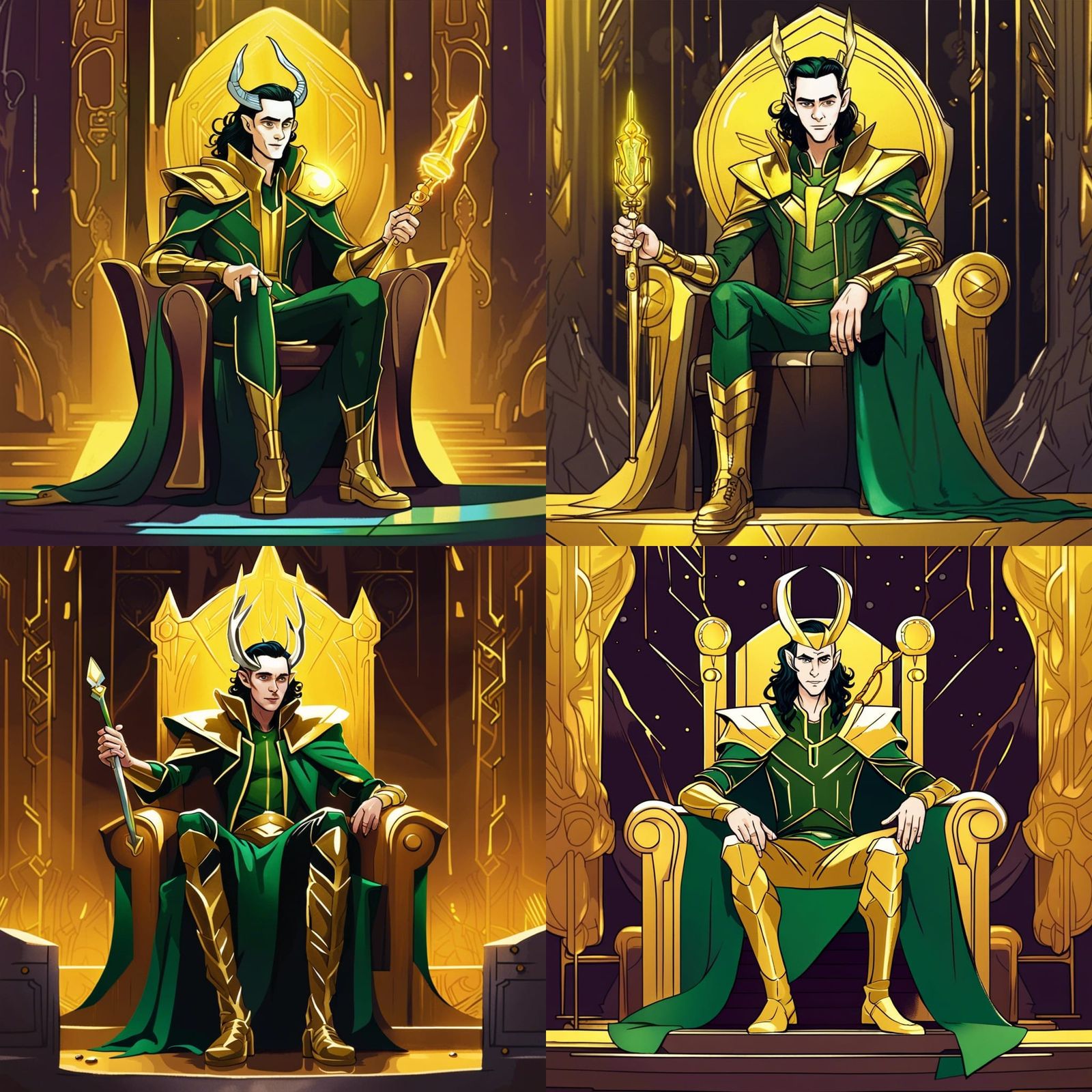 Loki on a Throne in Fairycore Cyberpunk Style