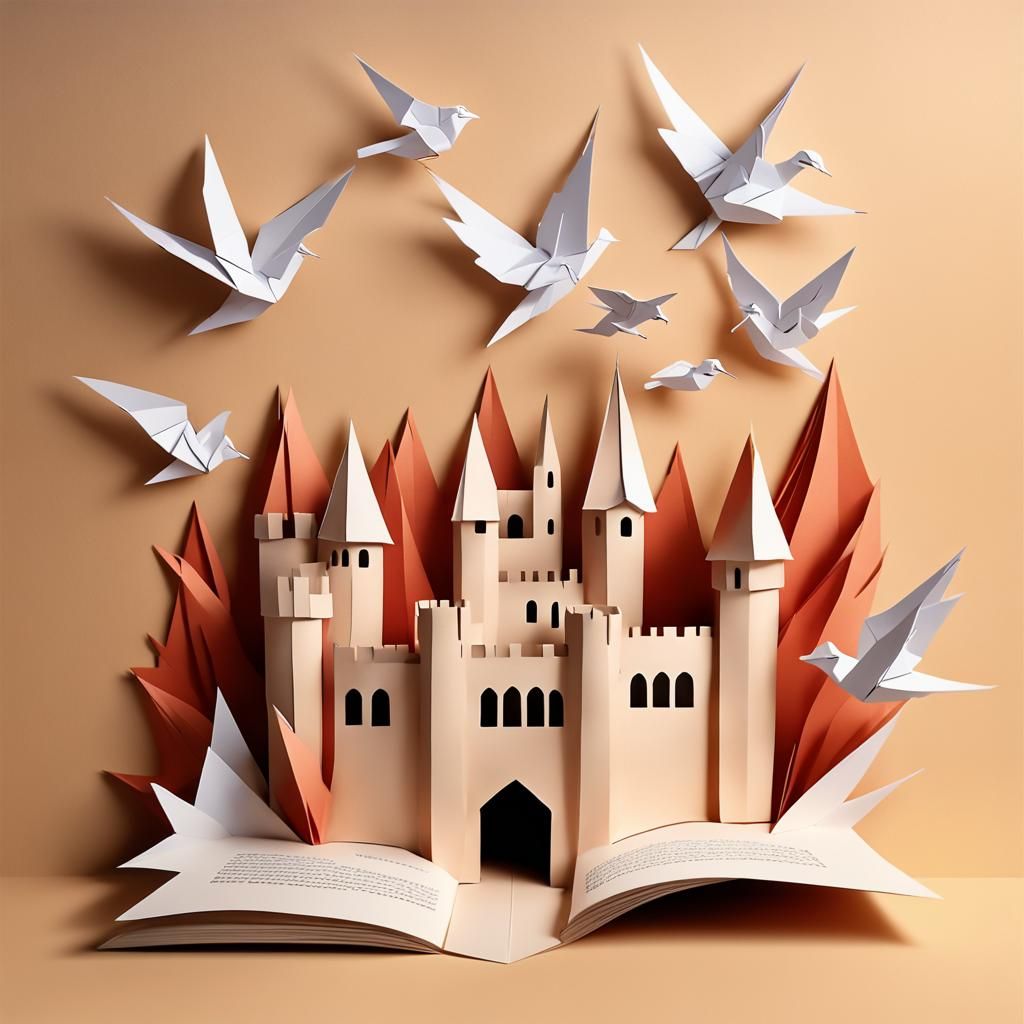 Bird Over Castle Paper Sculpture, Editorial Illustration