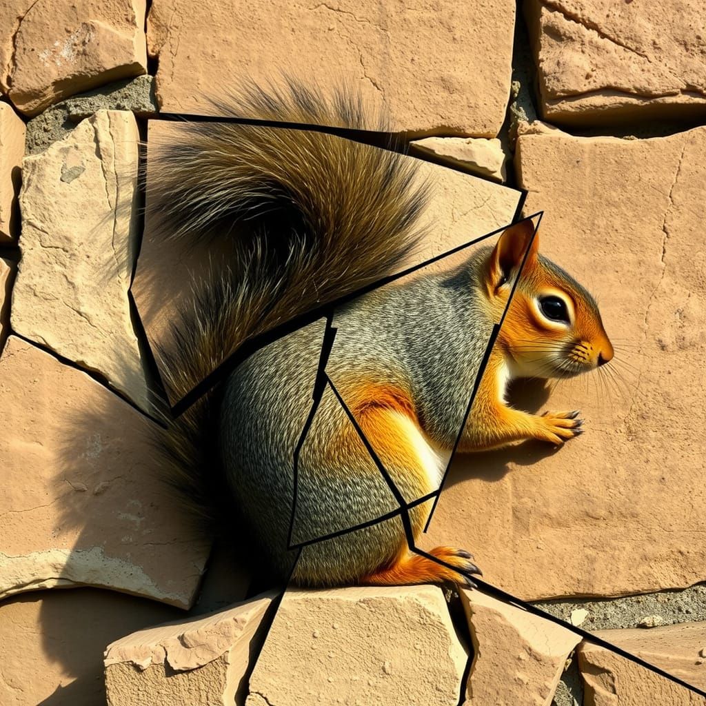 Cubist Squirrel with Fragmented Forms and Earth Tones