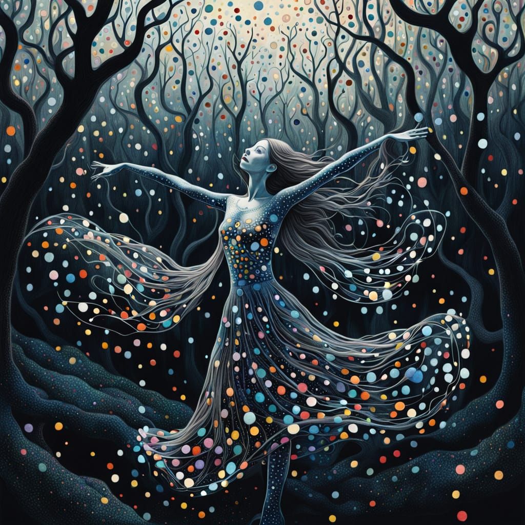 Ethereal Goddess Emerges from Dark Forest in Whimsical Bio A...