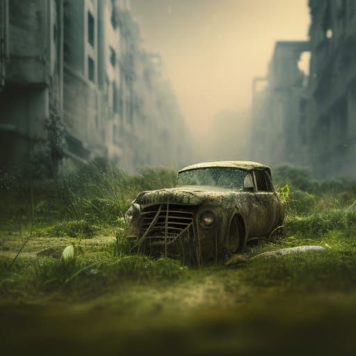 Overgrown City Ruins: A Desolate Landscape