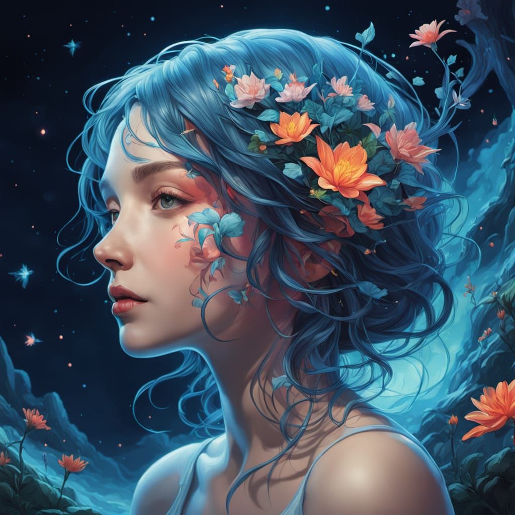 Surreal Fantasy Face Portrait in Vibrant Colors