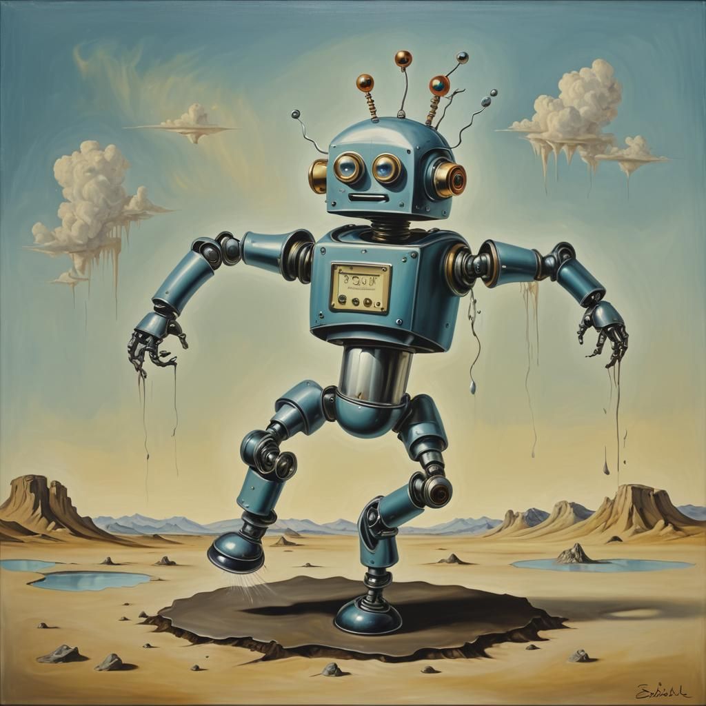 Robot Calisthenics in Salvador Dali Surrealism