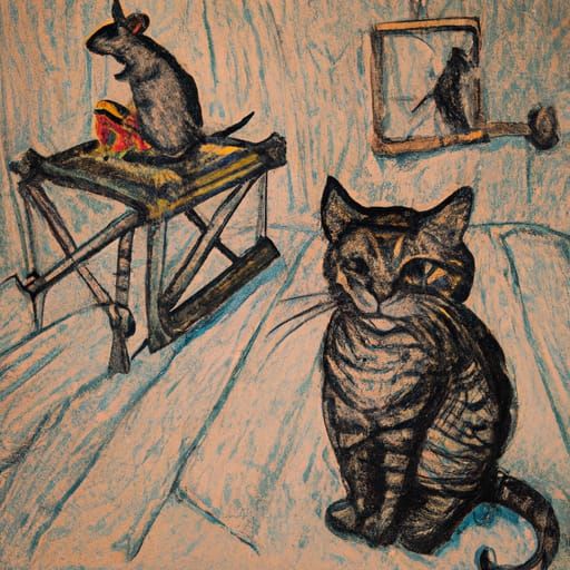 Mouse in Peril Between Cat and Trap, Van Gogh Style