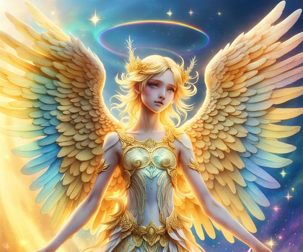 Ethereal Golden Angel in Anime Style