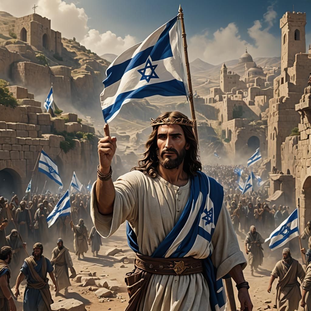 Jesus Christ Holds Israel Flag: Fantasy Art
