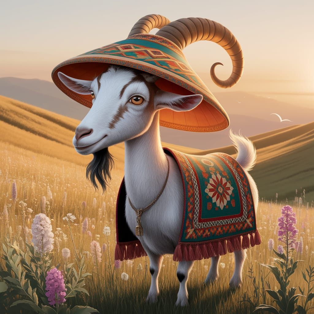 Whimsical Goat in Kazakh Felt, Digital Art