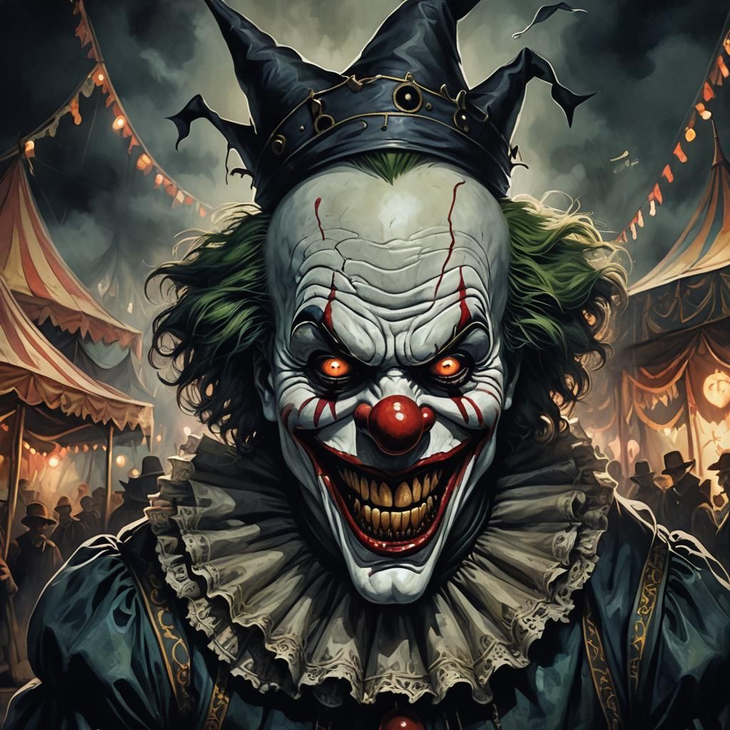 Terrifying Monster Clown in Gothic Horror Style