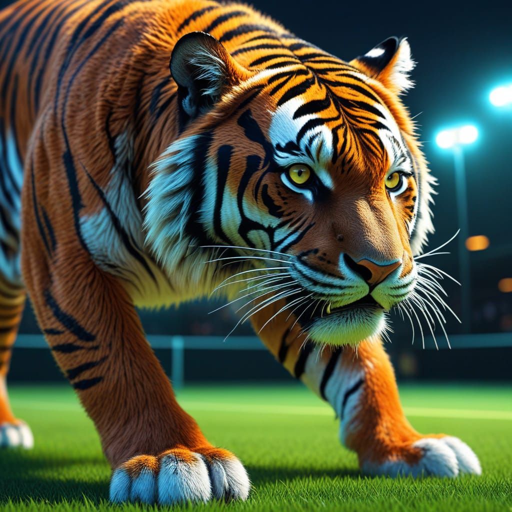 Tiger-Human Hybrid Plays Tennis: Hyper-Realistic Digital Art
