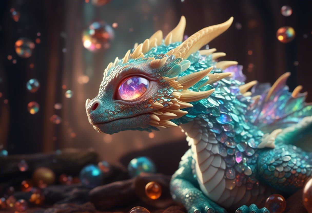 Crystal Dragon Hatchling in Astral Digital Painting