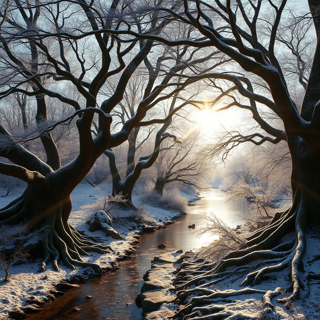 Winter River Landscape in Photorealistic Style
