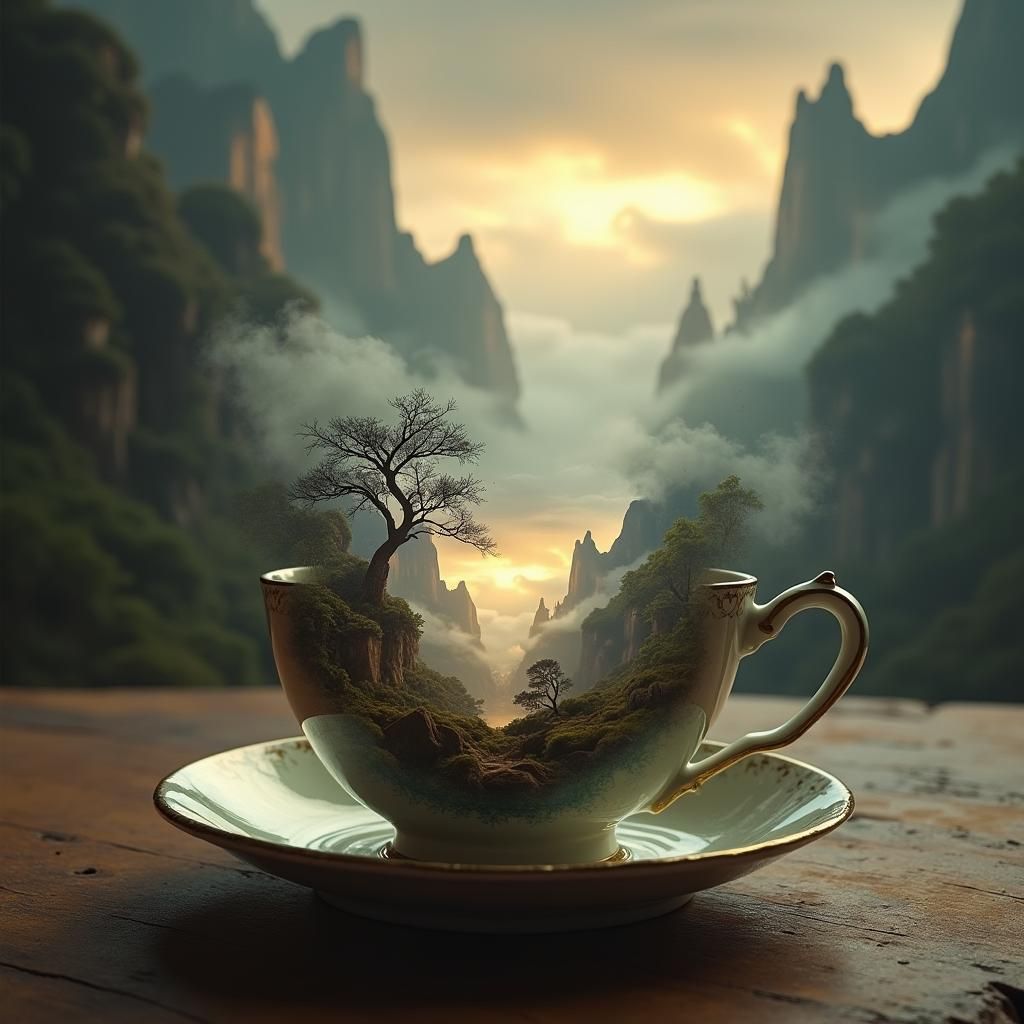 Smokey Landscape Inside Antique Teacup