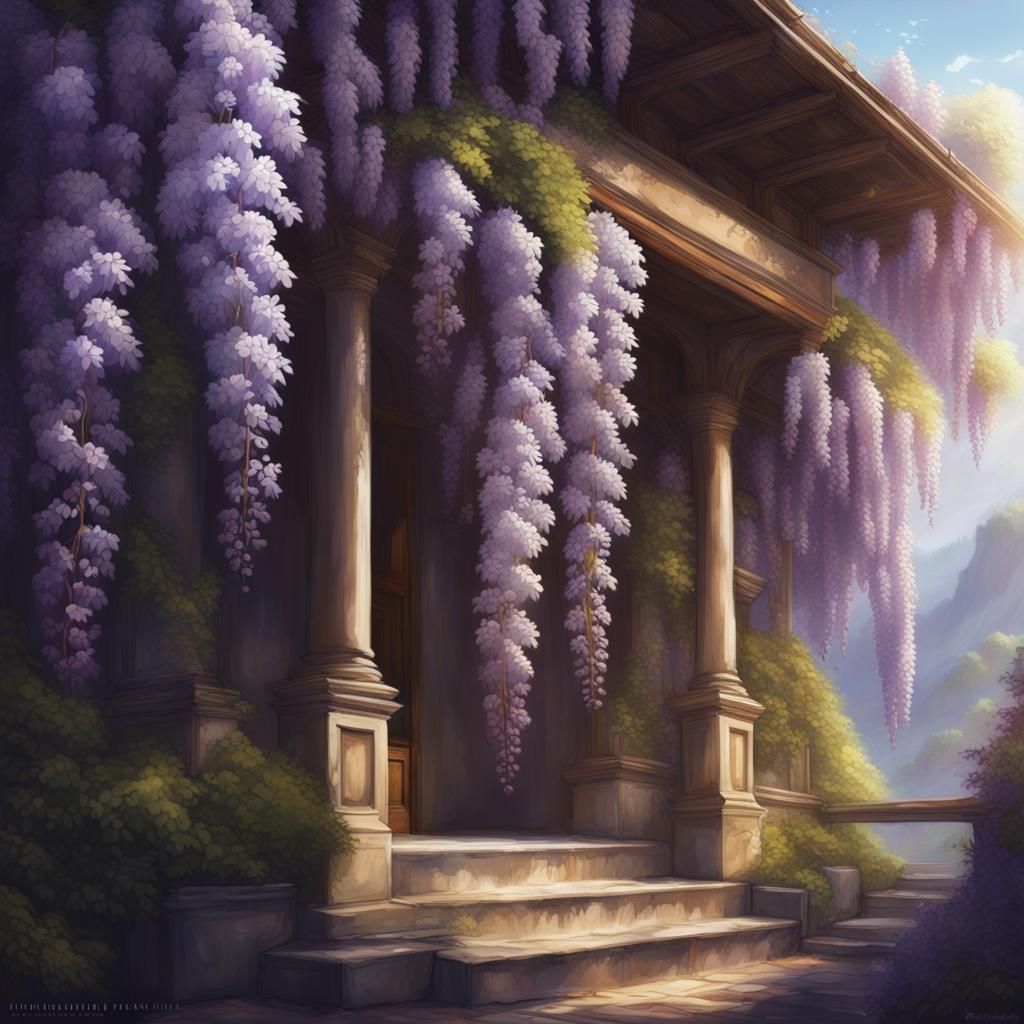 Wisteria Growing Over Feet in Detailed Matte Painting