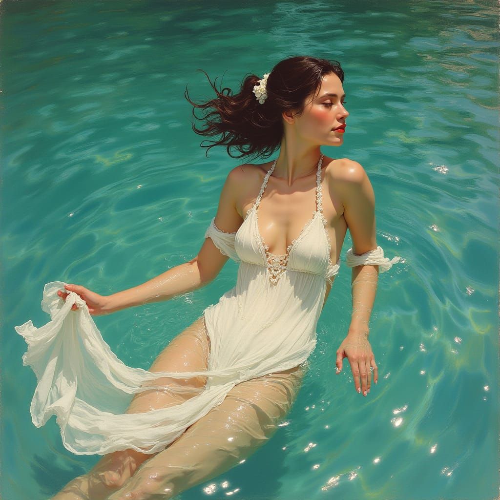 Woman in Water, Art Nouveau Style