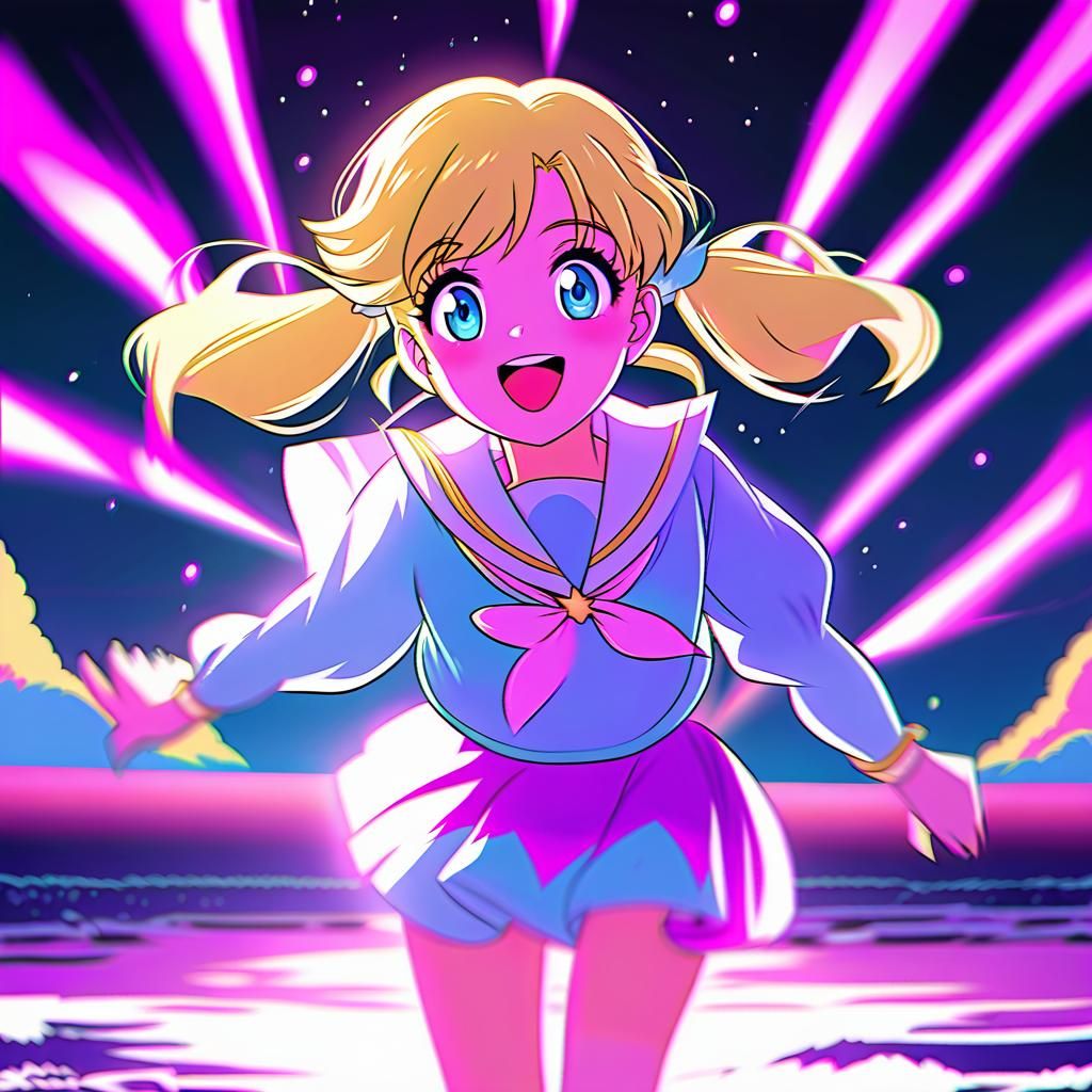 Serena from Sailor Moon in Synthwave Style