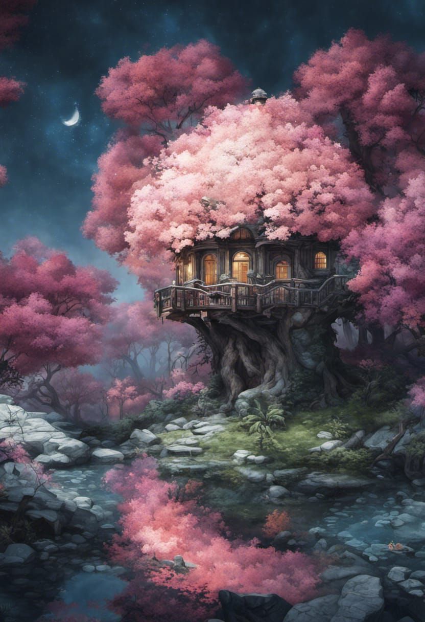 Hyperrealistic Russian Garden Treehouse with Impossible Arch...