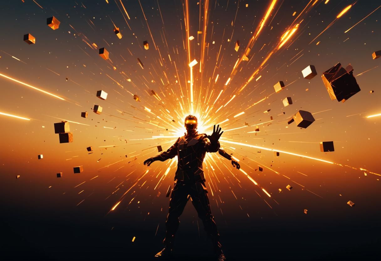 Glitch Art: Humanoid Sun God Unleashing Energy Beam