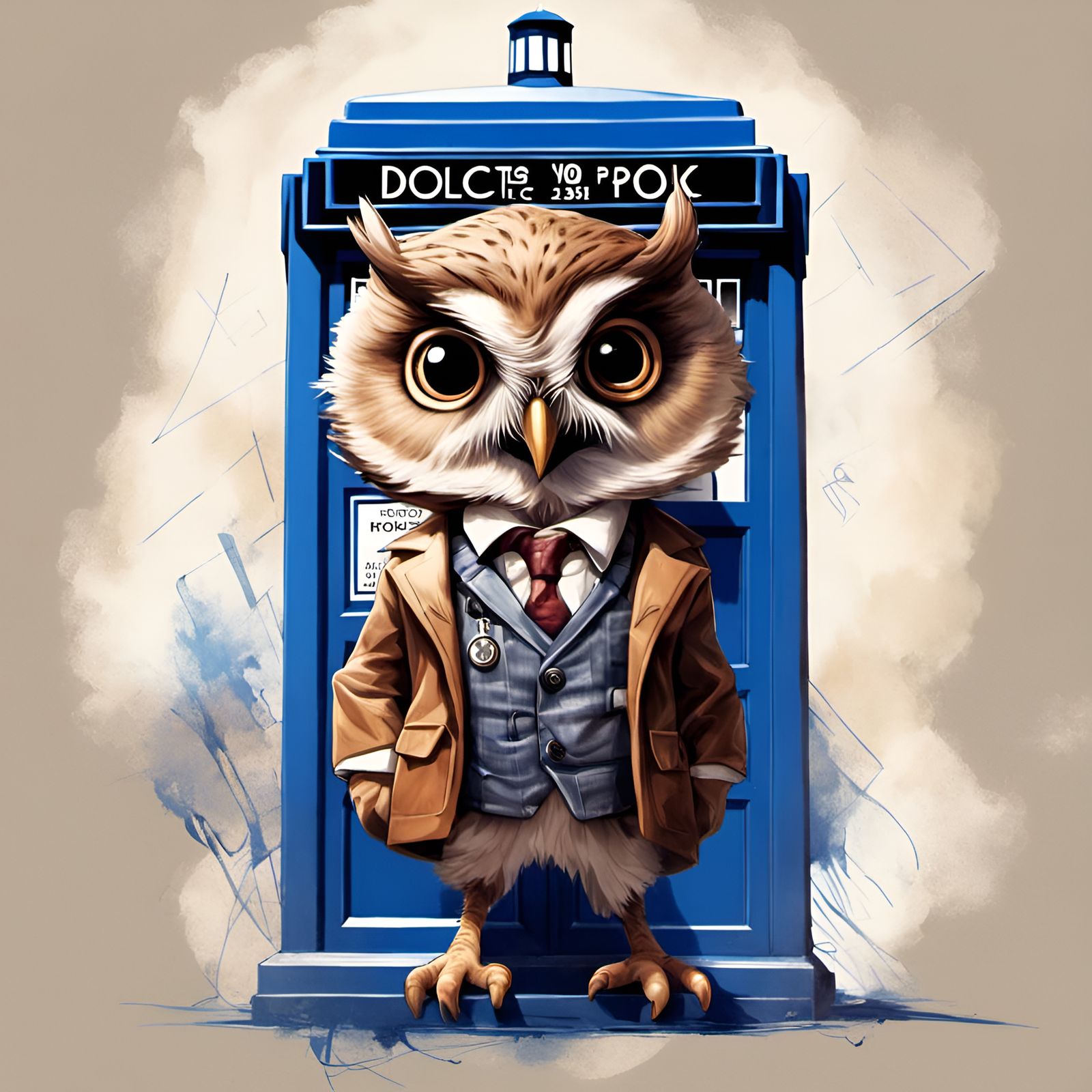 Chibi Owl as Doctor Who Illustration