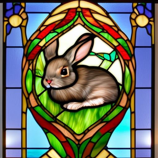 Hyperrealistic Stained Glass Bunny Rabbit