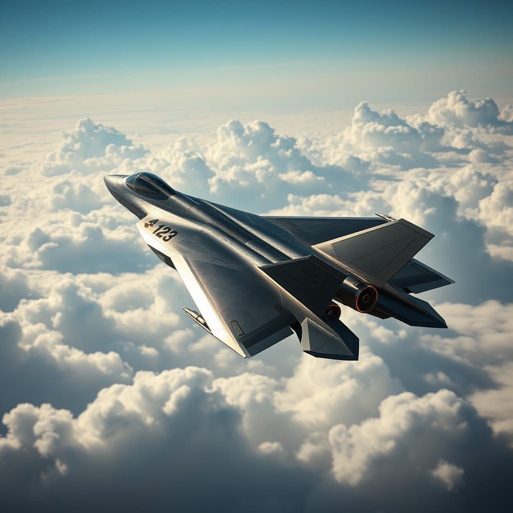Futuristic F22 Raptor Soaring Through Cloudy Skies