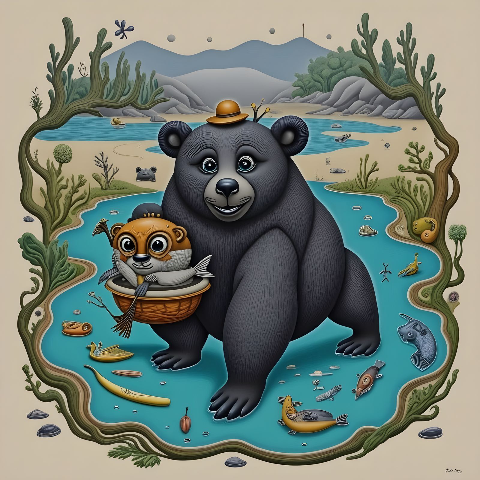 A Bear Steals a Fisherman's Catch