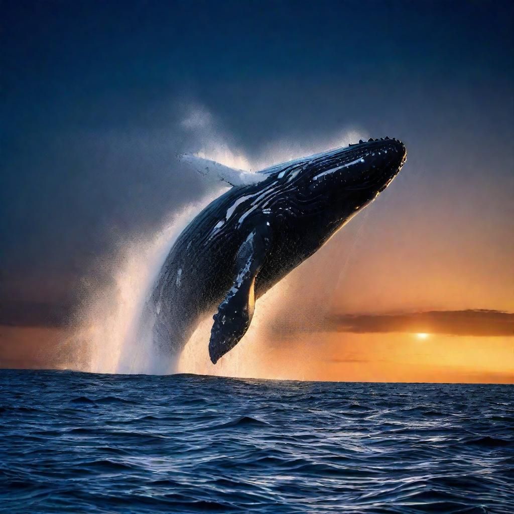 Whale Spraying Water at Night in Ocean