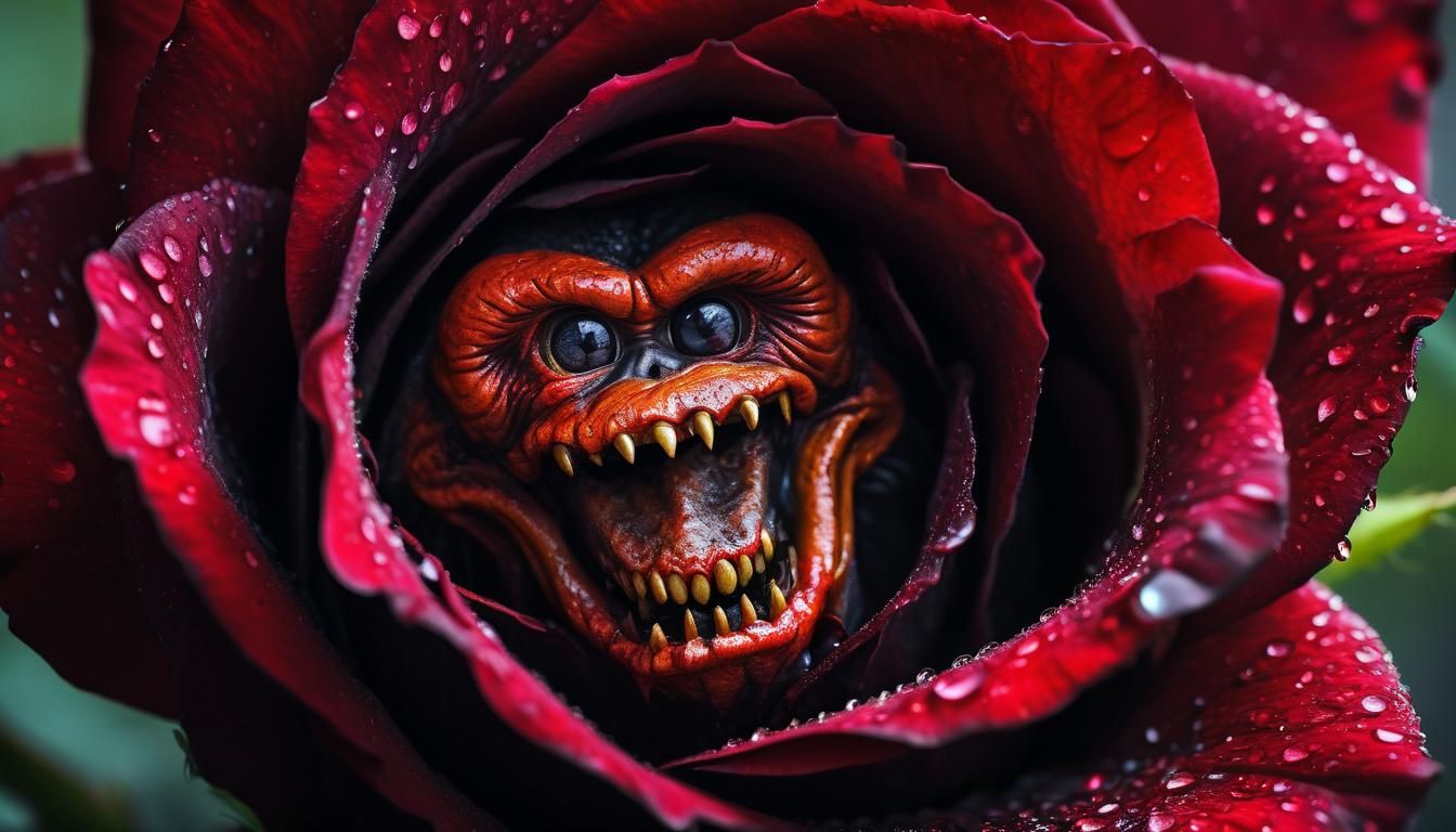 Surreal Surrealist Clown Monkey Zombie in Black Rose Blooms...