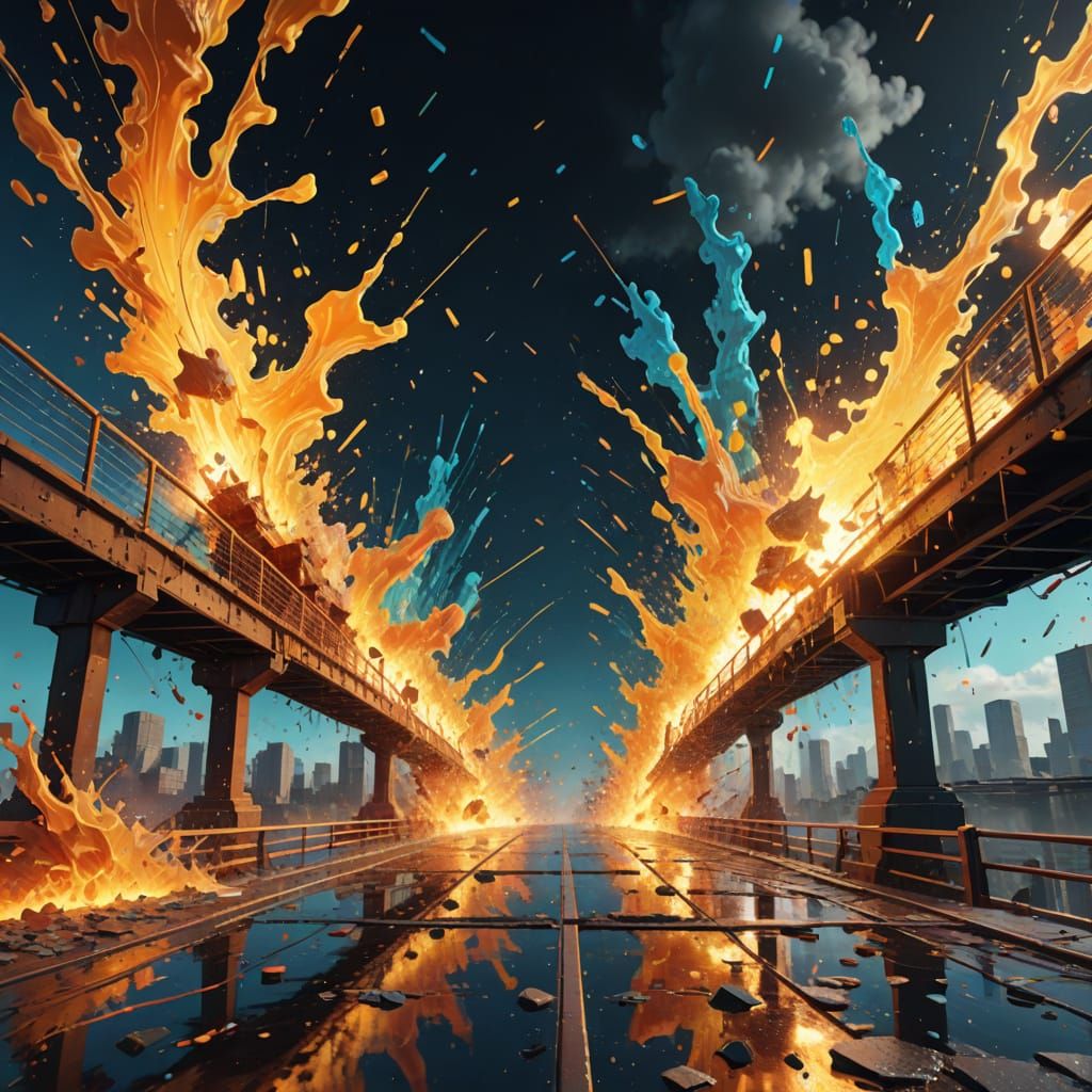 3D Object Merges with 2D Illustration in Vibrant Digital Art