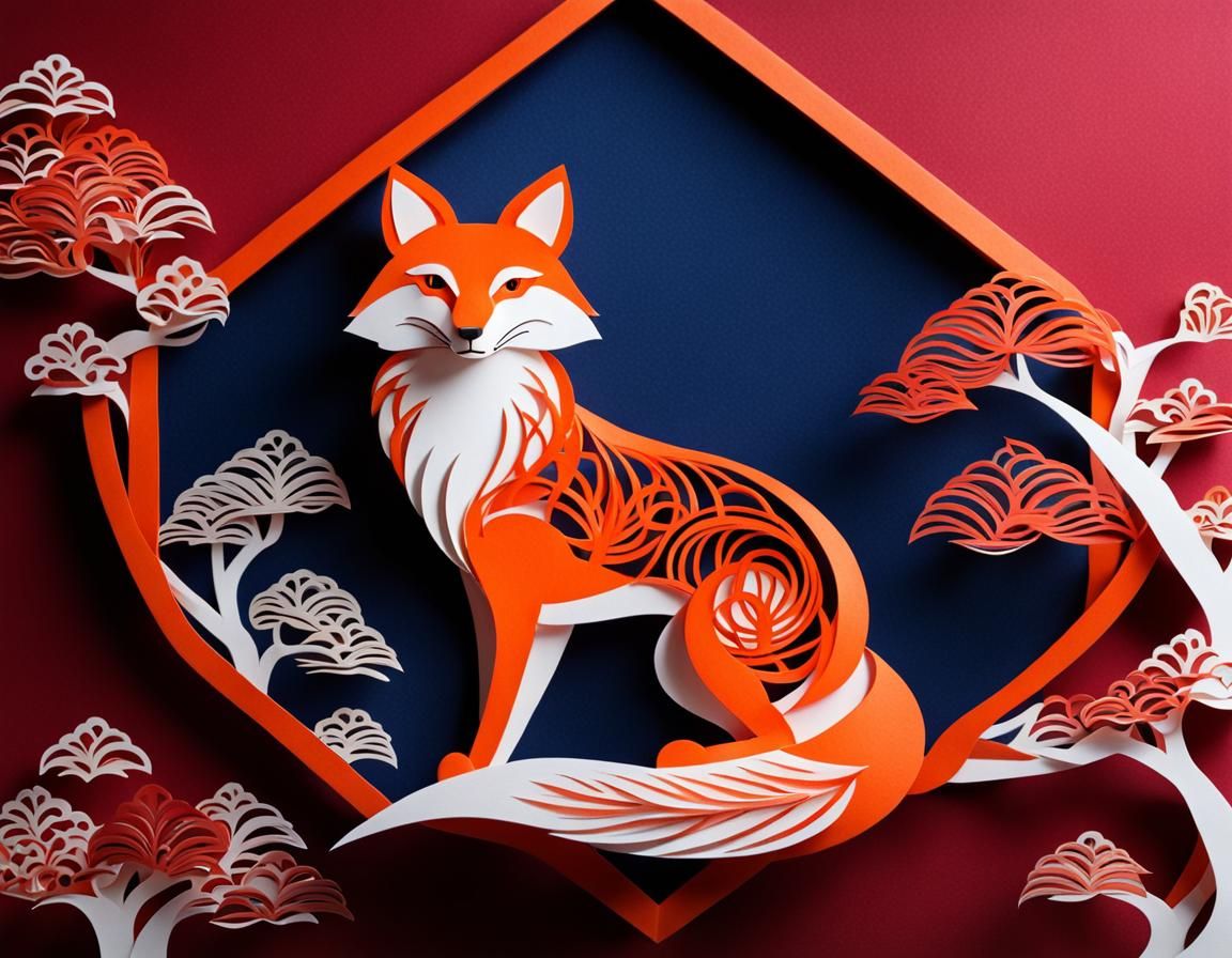 Japanese Kirigami Kitsune Fox Art
