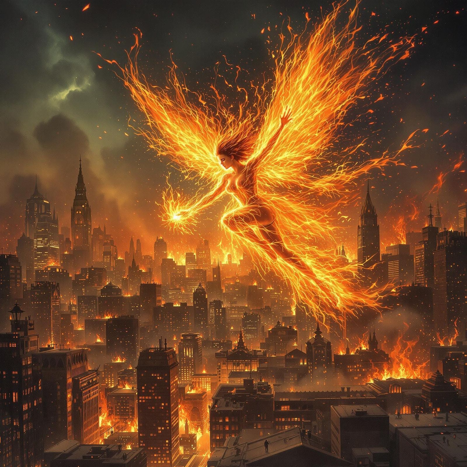 Fire Fairy's Emotional Turmoil Amidst Burning City