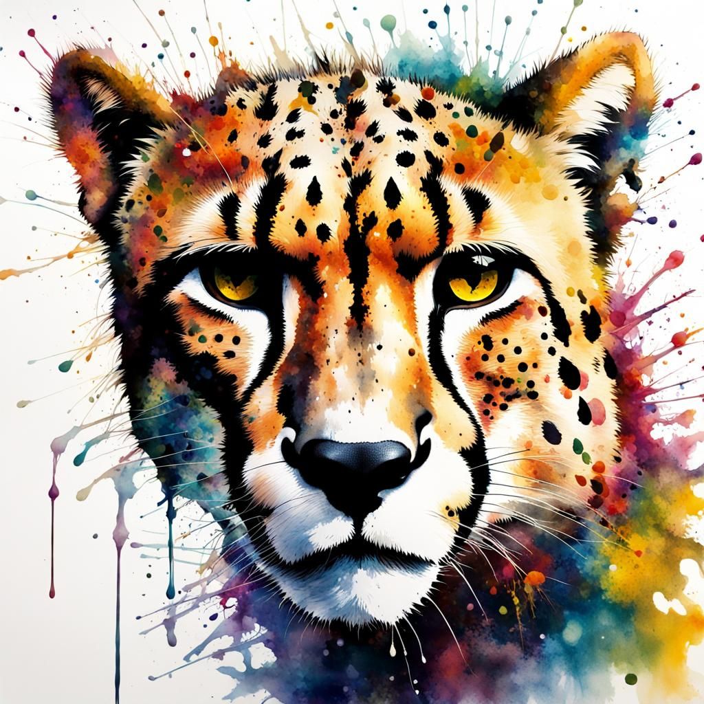 Abstract Ink Splatter Cheetah Silhouette