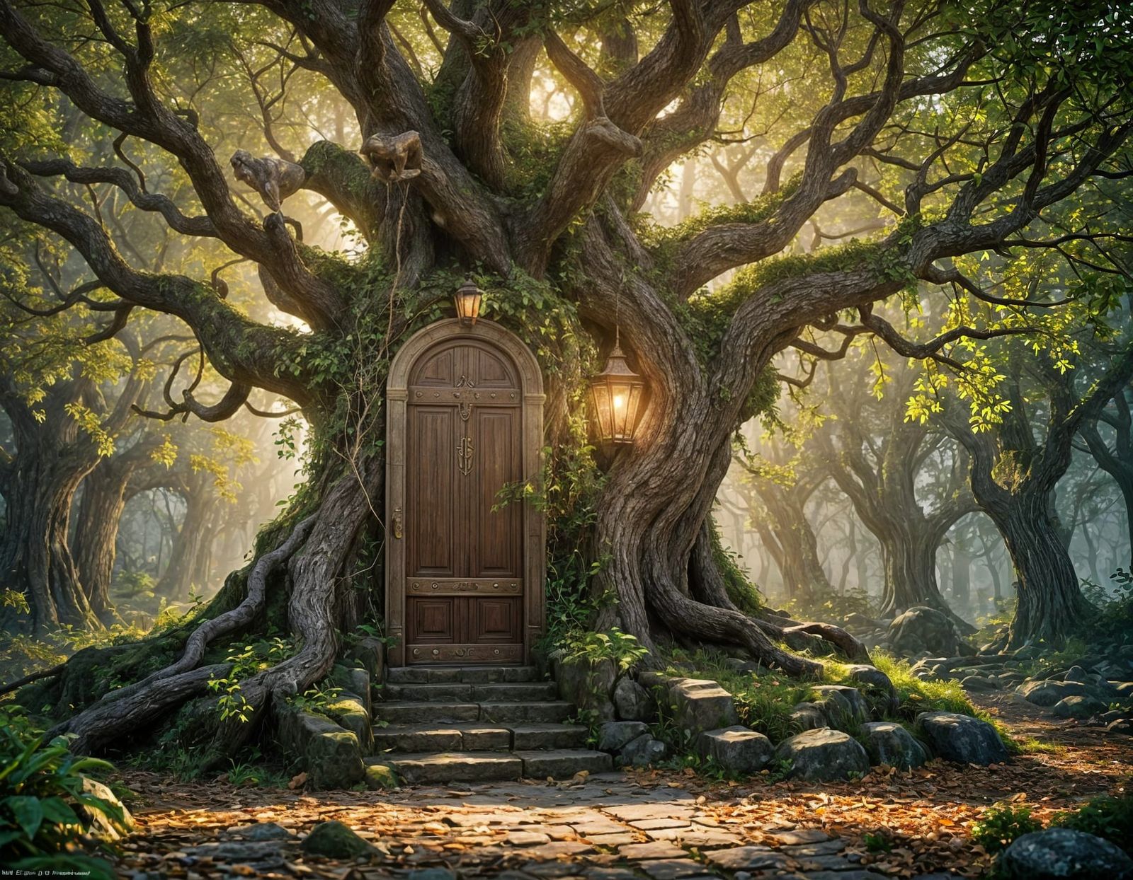 Enchanted Forest Treehouse in Golden Light