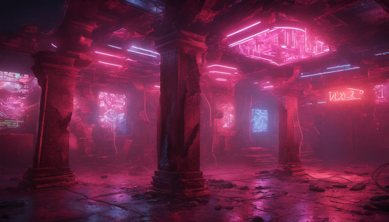 Underground Fight Club in Neon-Lit Fantasy Art